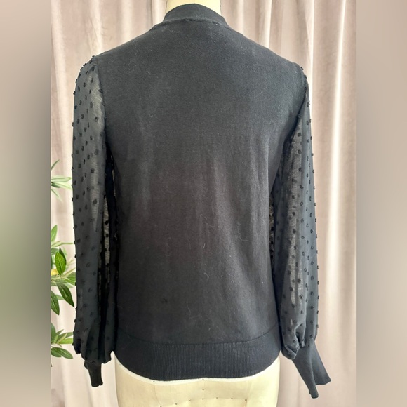 CeCe Black Mockneck Sweater with Sheer Dotted Sleeves - Picture 4 of 9